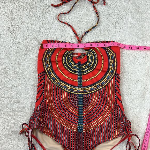 Mara Hoffman orange mandala halter tie one piece swimsuit, size med - Picture 3 of 7